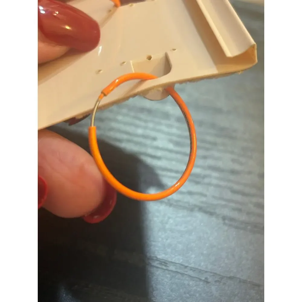 Vintage Coro Orange Enamel Hoop Earrings NOS